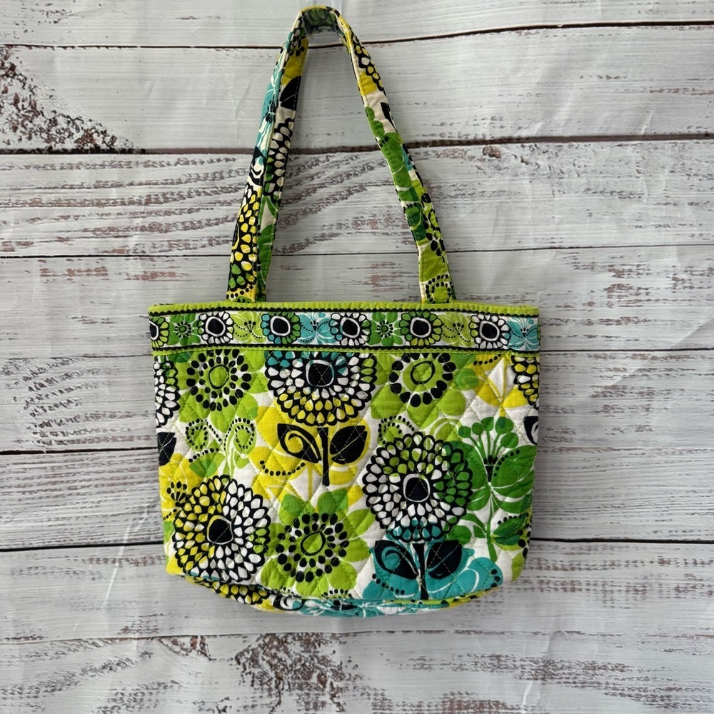 Vera Bradley Limes Up Green, Yellow, and Blue Floral Small, Zippered Tote